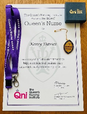 The certificate that Kerry received after being announced a Queen's Nurse