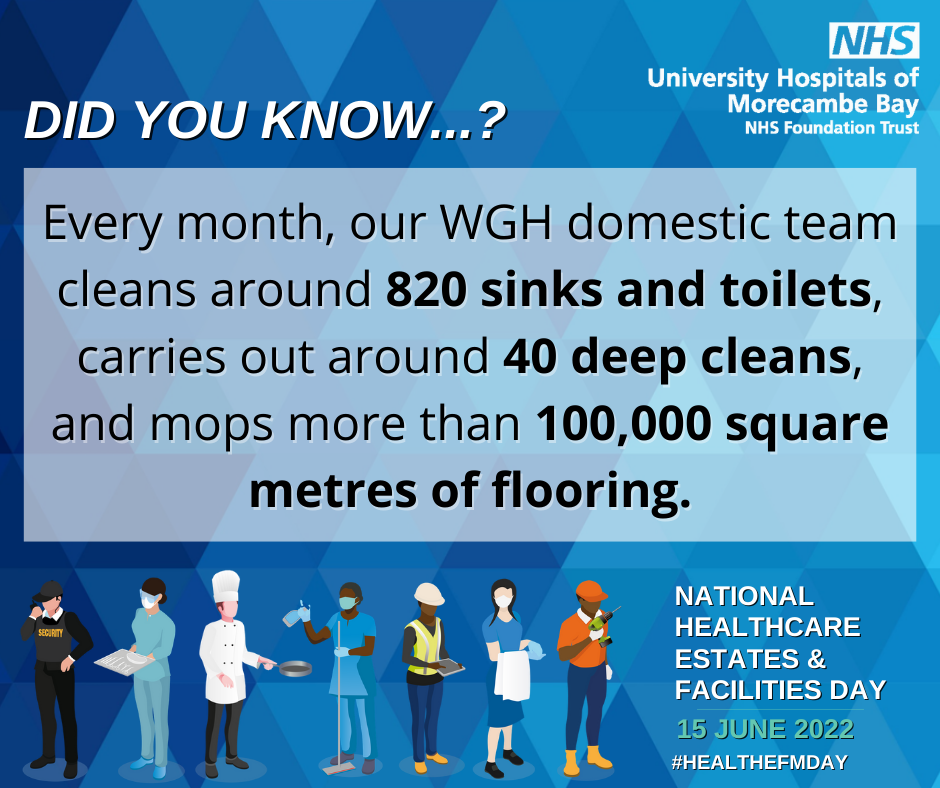 Every month, our WGH domestic team cleans around 820 sinks and toilets, carries out around 40 deep cleans, and mops more than 100,000 square metres of flooring.