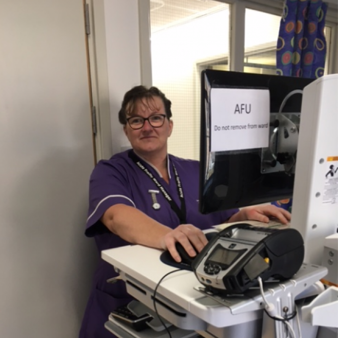 Angela McNally, Ward Manager for Elderly Medicine, UHMBT, using the eObs system.png
